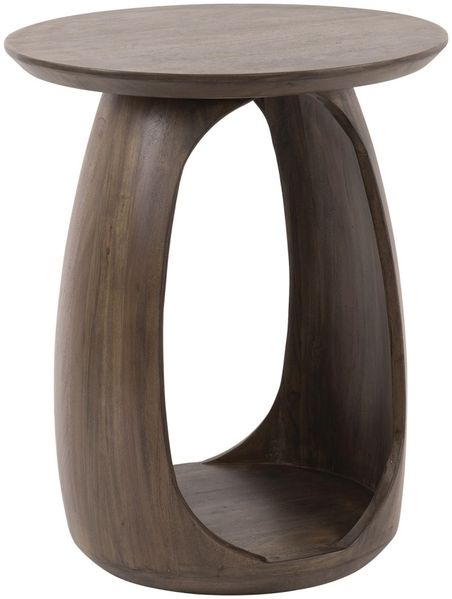 Beistelltisch Caviro aus massivem Akazienholz, skulpturales Design, modern, braun, mit Stauraum