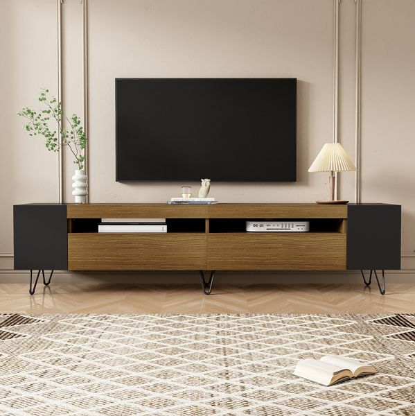 TV-Schrank modern, schwarz/Holzoptik, für 50-59 Zoll, B180xT36xH43 cm