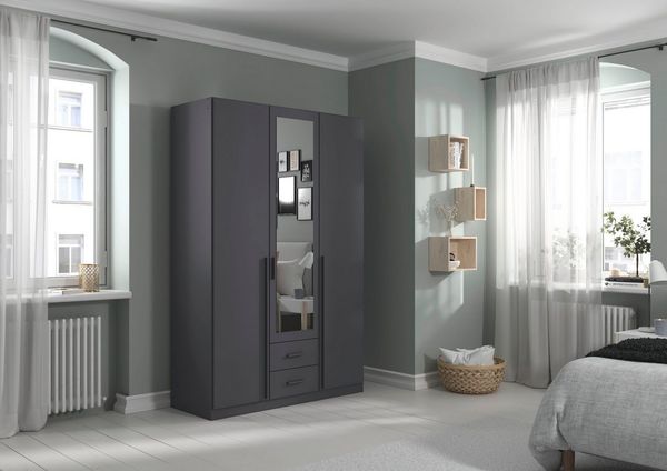 rauch Kleiderschrank Schrank Garderobe Ankleide GAMMA Breiten 91/136/181/226/271/315/360 cm (in 3 Ausstattungen BASIC/CLASSIC/PREMIUM (inkl. SOFT-CLOSE-Funktion) verschiedene Griff-Varianten, mit Spiegel TOPSELLER MADE IN GERMANY