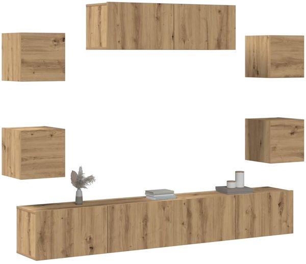 vidaXL 7-tlg. TV-Schrank-Set Wandmontage Artisan-Eiche Holzwerkstoff 3329210
