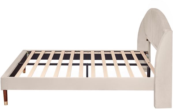 Merax Polsterbett 160x200 Ohrform Doppelbett aus Samt mit Kopfteil & Lattenrost Beige Bild 8