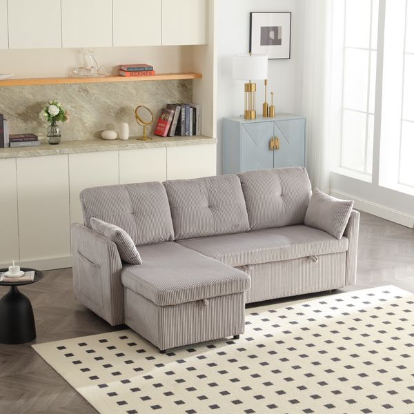 3-Sitzer Schlafsofa B 206 x T 108 x H 66 cm aus Cord mit Schlaffunktion und Stauraum