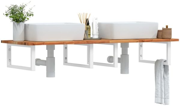 vidaXL Waschbeckenregal Wandmontage Stahl und Akazienholz 3302836