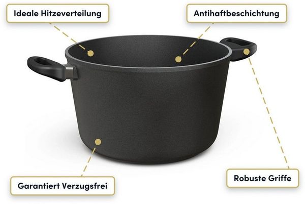 Hoffmann Germany Kochtopf Suppentopf Fleischtopf Aluguss Ø 28 cm – Made in Germany, Aluguss (1-tlg, 1x Kochtopf Ø 28 cm), Antihaft, backofenfest bis 240°C, Induktion, 7,5 l