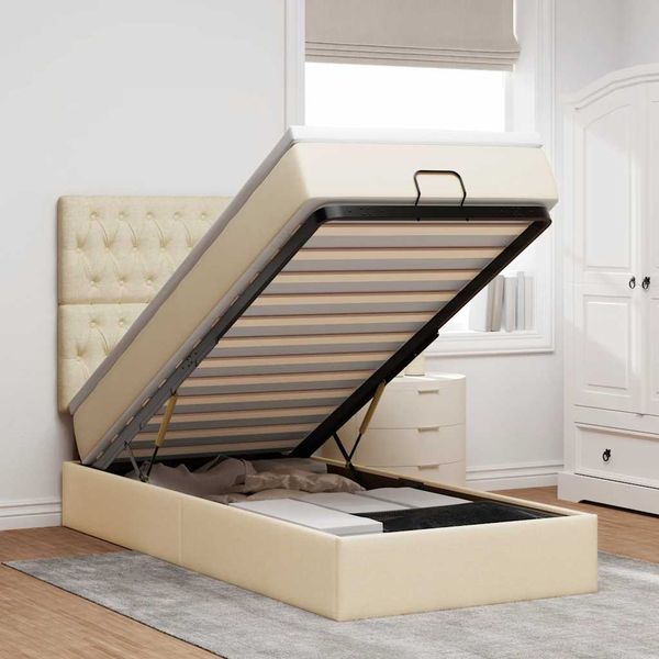 vidaXL Ottoman-Bett mit Matratze Creme 90x200 cm Stoff 3313214