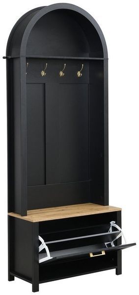 Yorbay Garderobe mit Schuhschrank & Hakenleiste, Moderner Hall Tree für den Flur (195 x 75 x 35 cm), Kompakter Garderobenschrank mit Ablage