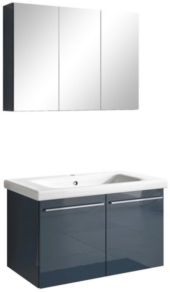 Badmöbel Set Corsica 2 tlg. Hochglanz Anthrazit Spiegelschrank Waschbeckenschrank 80cm
