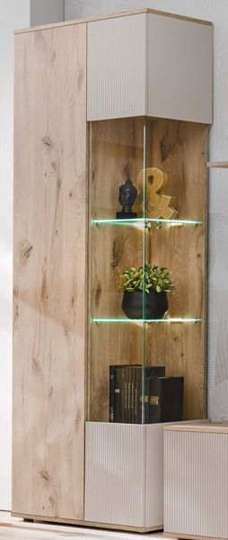 Vitrine Cathlyn in Viking Eiche und Kaschmir mit LED 70 x 197 cm