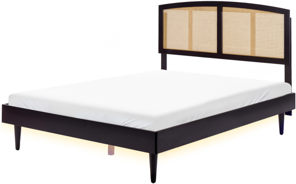 Bett mit LED VARZY 160 x 200 cm LED Rattan Schwarz