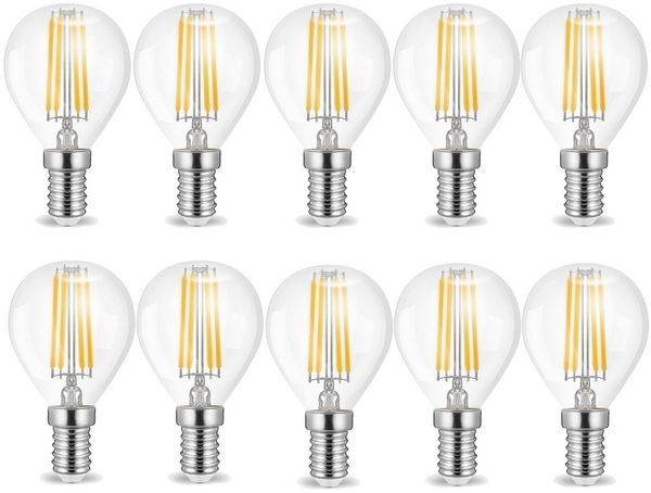 Aigostar LED-Leuchtmittel 10 x 4w E14 LED Birne Filament Leuchtmittel mit klarem Glas G45, Ø45x78, Kaltweiß, 10, 4w, 470 Lumen, Kaltweiß 6500K, Ø45 x 78 mm, Klar Glas, G45, E14, IP20