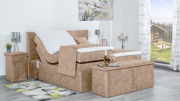 Meisterbetten Boxspringbett Nado 200x220 in DS-Beige, Matratzenbezug Nano, Ergoflex-Topper