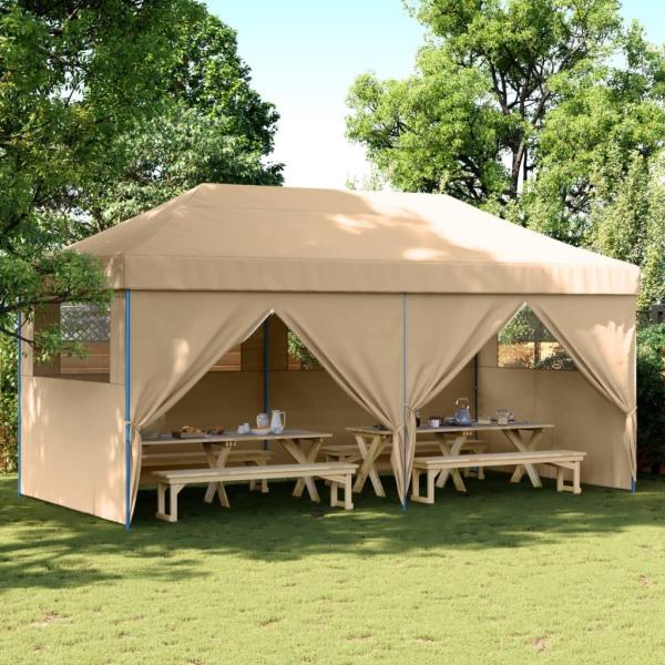 vidaXL Partyzelt Faltbar Pop-Up mit 4 Seitenteilen Beige 4004951