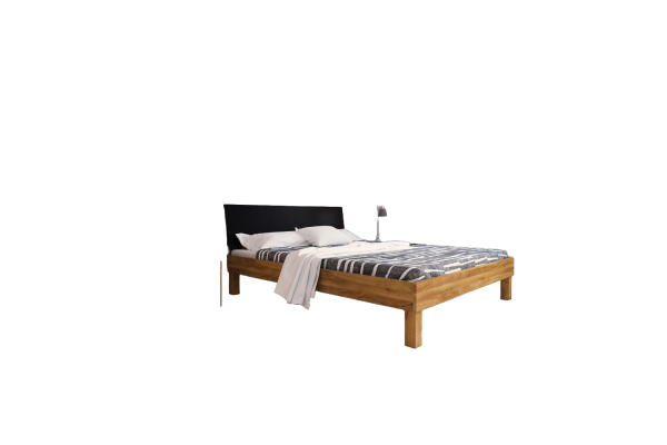 Bett Zigo 2 aus Wildeiche massiv 80x200 Kopfteil aus MDF Schwarz und Holzbeine