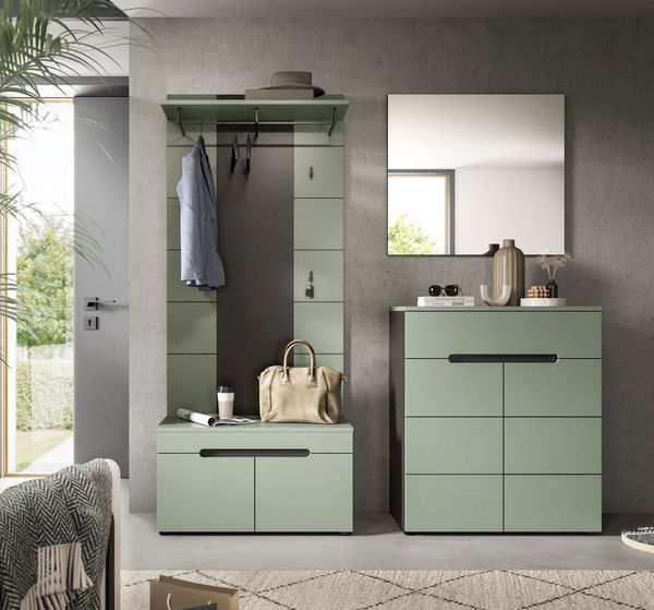 Home affaire Garderoben-Set REHAT, TOPSELLER!, 4-teilig, Breite 175 cm, individuell erweiterbar, (Set, 4-St, bestehend aus: Sitzbank, Paneel, Spiegel und Kommode), Garderobenkombination, Kombination, Set, Flurgarderobe, Diele