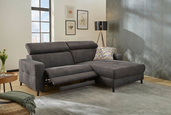 Jockenhöfer Gruppe Ecksofa Doppio L-Form mit elektromotorischer Relaxfunktion und, induktiver Lademöglichkeit + USB-A Ladeport, verstellbare Kopfstützen