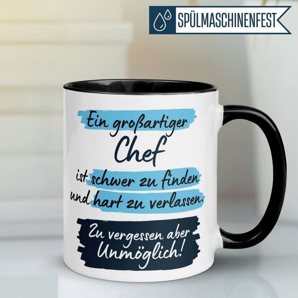 Momentals Tasse Geschenk Bester Chef – „Ein großartiger Chef ist schwer zu finden“, Gratis Versand · Links-&Rechtshänder · Spülmaschinenfest