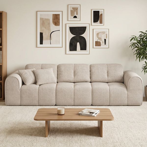 skølm 'Vanaheim' Sofa 3 Sitzer mit 2 Kissen, Cloud Sofa beige, Vollschaumcouch mit Federkern und Vakuum-Kompression, kein Aufbau erforderlich