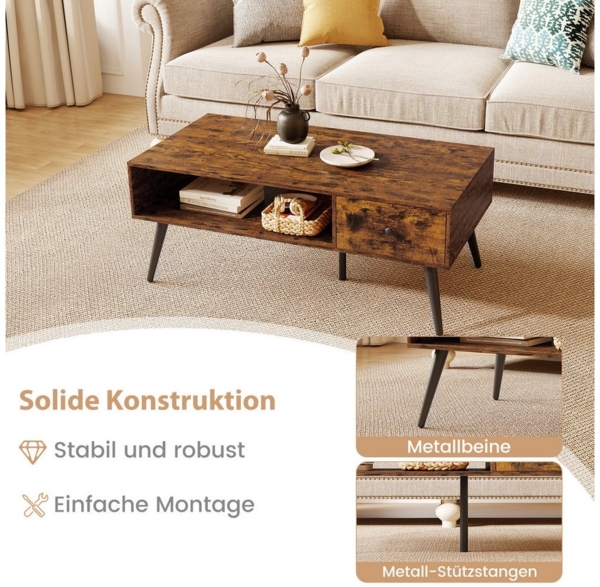 COSTWAY Couchtisch, mit Schublade, Stauraum, Sofatisch Holz 109x55x39,5cm Schwarz Bild 3