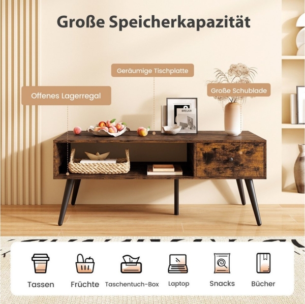 COSTWAY Couchtisch, mit Schublade, Stauraum, Sofatisch Holz 109x55x39,5cm Schwarz Bild 2