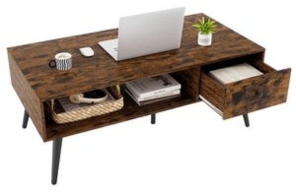 COSTWAY Couchtisch, mit Schublade, Stauraum, Sofatisch Holz 109x55x39,5cm Schwarz Bild 6