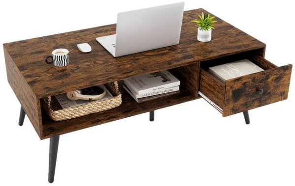 COSTWAY Couchtisch, mit Schublade, Stauraum, Sofatisch Holz 109x55x39,5cm Schwarz Bild 5