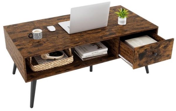 COSTWAY Couchtisch, mit Schublade, Stauraum, Sofatisch Holz 109x55x39,5cm Schwarz Bild 4