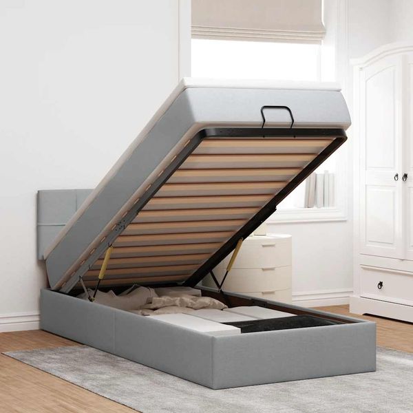 vidaXL Ottomane Bett mit Matratze & LEDs Hellgrau 80x200 cm Stoff 3312263
