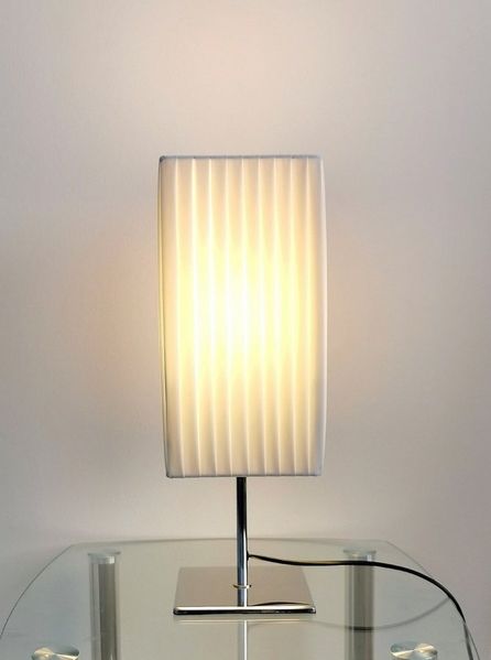 TRANGO LED Nachttischlampe, 2022-5W Design Tischleuchte mit Plissee Lampenschirm & Chrom Lampenfuß *CANNES* Tischlampe inkl. 1x5 Watt E27 LED Leuchtmittel, Wohnzimmer Lampe, LxBxH: 14 x 14 x 43 cm, Fensterbank Leuchte, Schreibtischleuchte, Leselampe