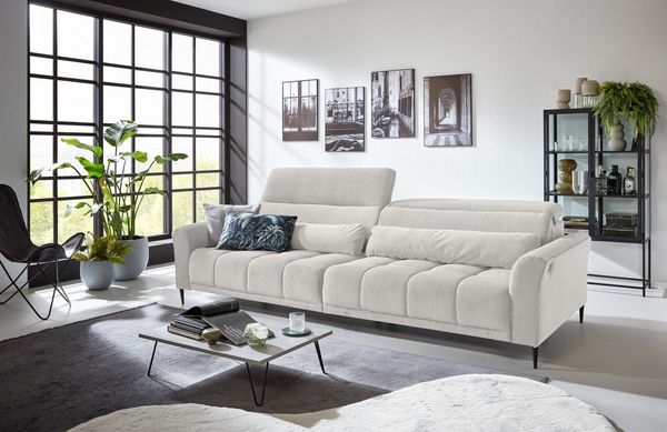 Iwaniccy Big-Sofa 2x elektr. Verstellung, 2 Kissen, Cord taupe - 280x108x118cm (BxHxT)