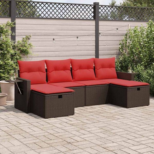 vidaXL 6-tlg. Garten-Sofagarnitur mit Kissen Braun Poly Rattan 3325530