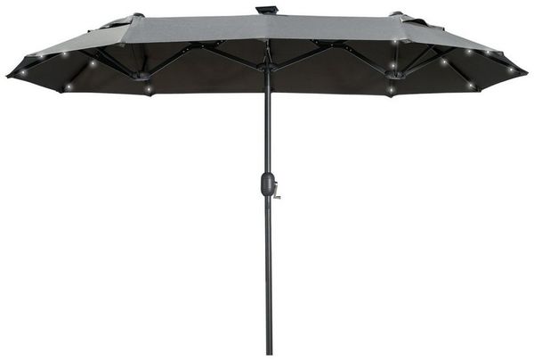 Outsunny Sonnenschirm Doppelsonnenschirm mit verstellbarem Neigungswinkel, LxB: 292x150 cm, Gartenschirm, Marktschirm, Grau, Stahl