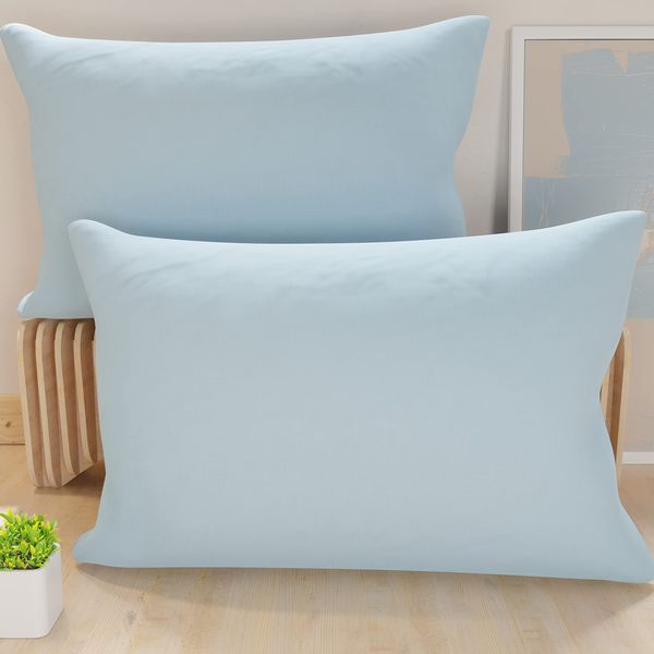 PETTI Artigiani Italiani – 2er-Set Kissenbezüge 70x40 cm aus Mikrofaser, Zierkissenbezüge für Schlafzimmer & Sofa, Uni Himmelblau, 100 % Made in Italy