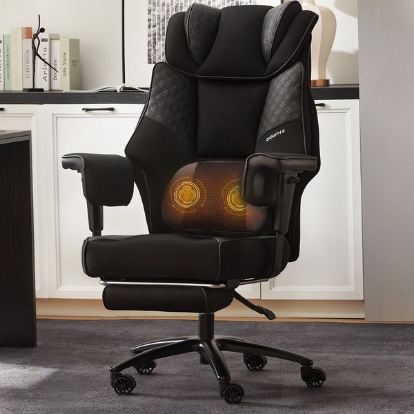 Dowinx Gaming-Stuhl XXL Bürostuhl mit Massage-Lendenkissen & Extra-Dicker Sitzpolsterung (Packung), Chefsessel mit Atmungsaktivem Mesh & Verstellbaren Armlehnen