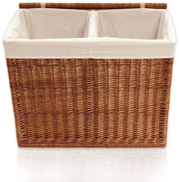 Lycce Wäschesortierer Wäschekorb 2 Fächer 120 l Wäschesortierer Weide natur 67 x 33 x 56 cm