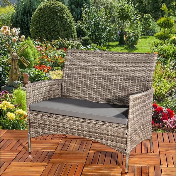 Feel2Home Gartenbank Gartenbank Sitzbank Rattanbank Polyrattan Sitzpolster versch. Farben (Stück, Bank), wasserabweisend