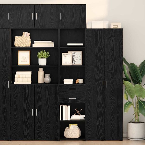 Highboard, BuffetSchrank, Büroschrank Schwarz Eichen-Optik 50 x 42,5 x 185 cm Holzwerkstoff