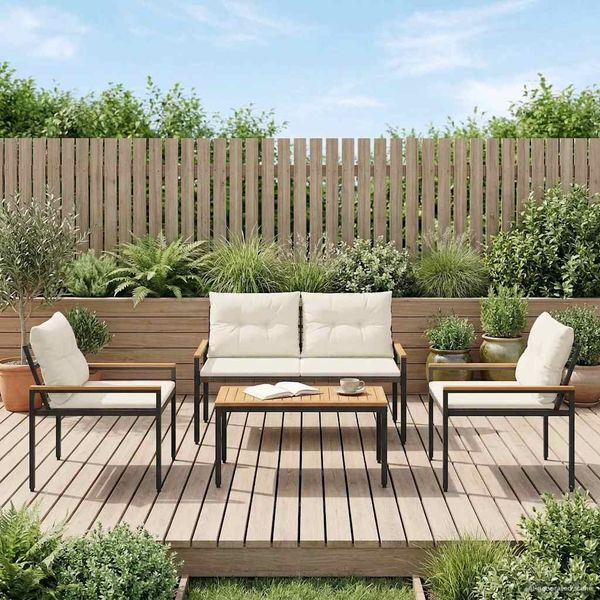 vidaXL Gartenmöbel-Set 4 pcs Cremeweiß Poly-Rattan 42025357