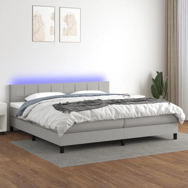 Boxspringbett mit Matratze & LED Stoff Hellgrau 200 x 200 cm, Härtegrad: H2 [3133181]