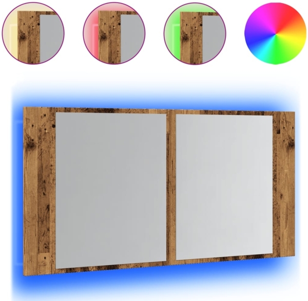 vidaXL LED-Spiegelschrank Altholz-Optik 90x12x45 cm Holzwerkstoff 856284