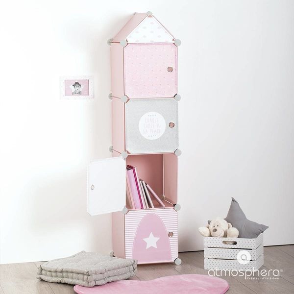 Atmosphera Schrank mit Schubladen für Kleinteile für Kinderzimmer, 4 Fächer, 34 x 140 x 32 cm Rosa Bild 3
