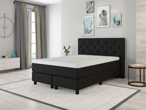 Boxspringbett Stockholm 140x200cm. Textilbezug beige. Härtegrad 5. mit Topper