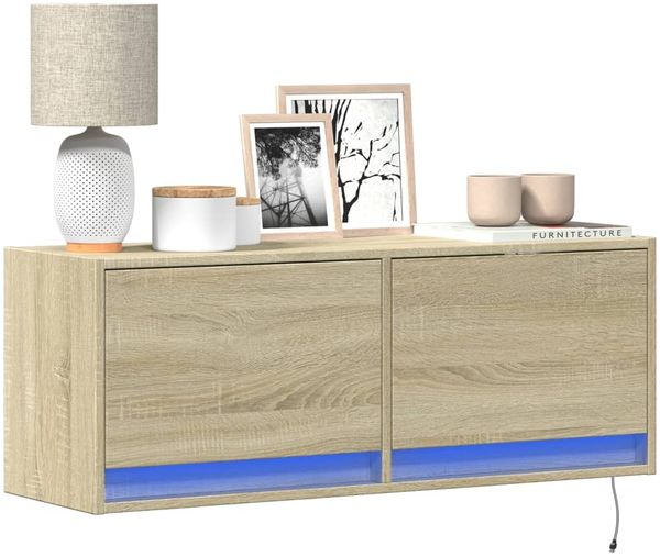TV-Wandschrank, Fernsehschrank mit LED-Beleuchtung Sonoma-Eiche 100 x 31 x 35 cm
