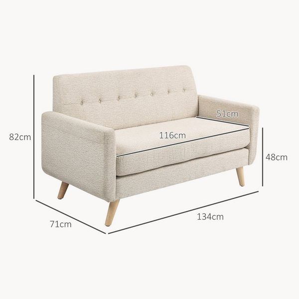 HOMCOM 2-Sitzer Polstersofa im Modern-Stil mit Holzbeine, Samtoptik, Doppelsofa 1 Teile, für Schlafzimmer, Wohnzimmer, Beige Bild 2