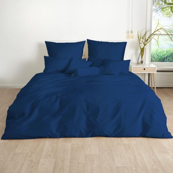 Traumschlaf Uni Mako-Satin Bettwäsche|200x220 cm + 2x 80x80 cm| marine