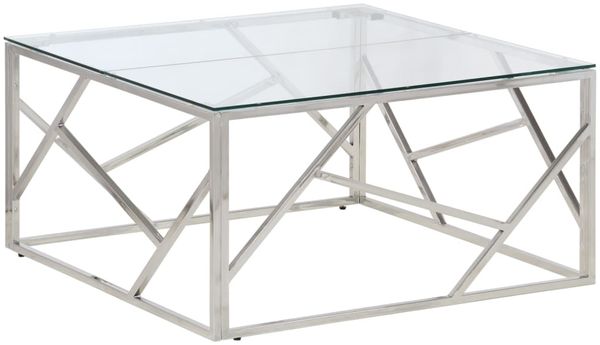 Couchtisch, Sofatisch Silbern Edelstahl und Hartglas