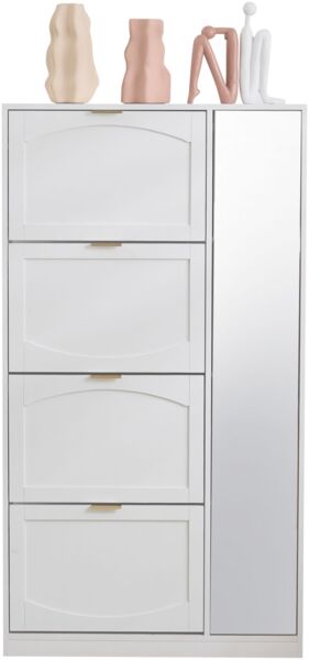 Schuhschrank romantisch-weiß mit gewölbtem Türbogen, Spiegeltüren, vier herausziehbaren Fächern, verstellbaren Regalen, flexibler Aufbewahrung Bild 10