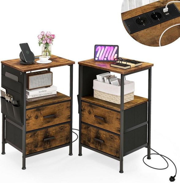 KOMFOTTEU Nachttisch (2-St), mit 2 Steckdosen und 2 USB-Anschlüssen