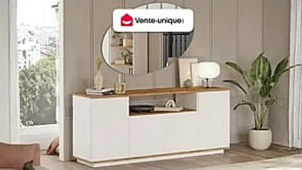 Vente-unique - LOTULA Sideboard Holz, Platte BeigeWeiß - B 44,5 cm x H 75 cm x L 180 cm