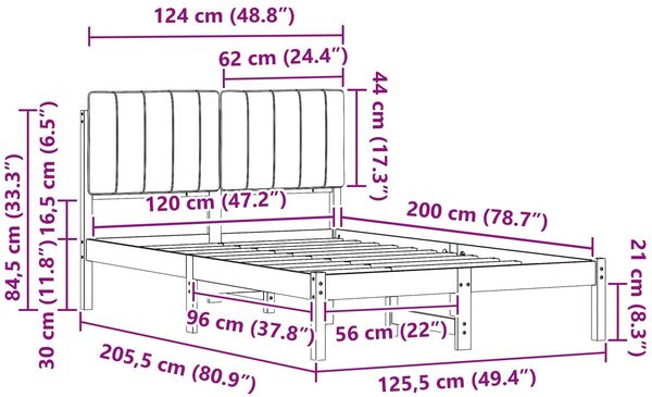 vidaXL Bettgestell mit gepolstertem Kopfteil Natürlich und Taupe 878052 Bild 11