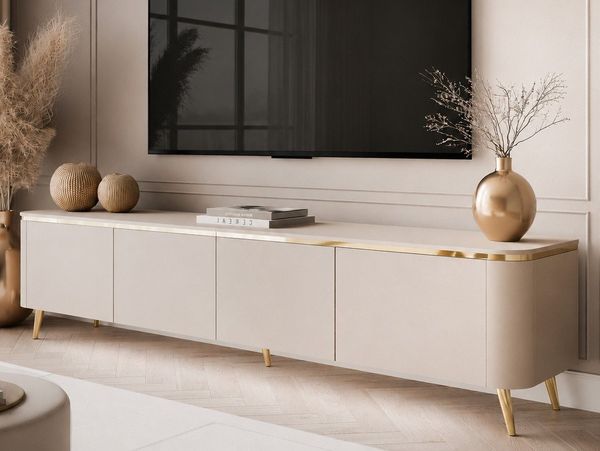 ALLHOUSE24 TV-Schrank LINE 200 cm Kaschmir matt, LED, Push-Open, goldene Metallbeine Breite 200 cm